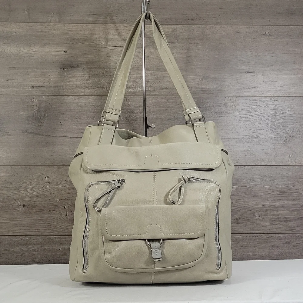 Large Banana Republic Gray Leather Tote Shoulder Bag